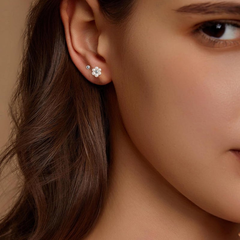 IMBOS Pearl Earrings 14k Gold Plated Daisy Flower Stud Earrings for Women Ball Stud Flat Back Earring Hypoallergenic Statement Earring Trendy Jewelry Gift for Women - Image 3